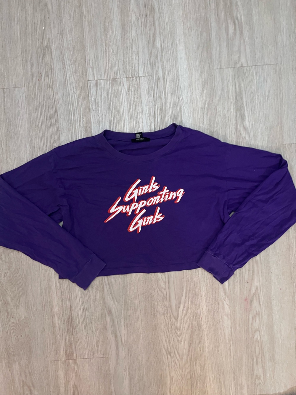 Forever 21 Girls Supporting Girls Purple Graphic Long Sleeve Crop Top Large
